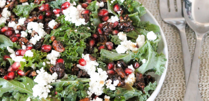 Kale Pomegranate Goat Cheese Salad by Diverse Dinners